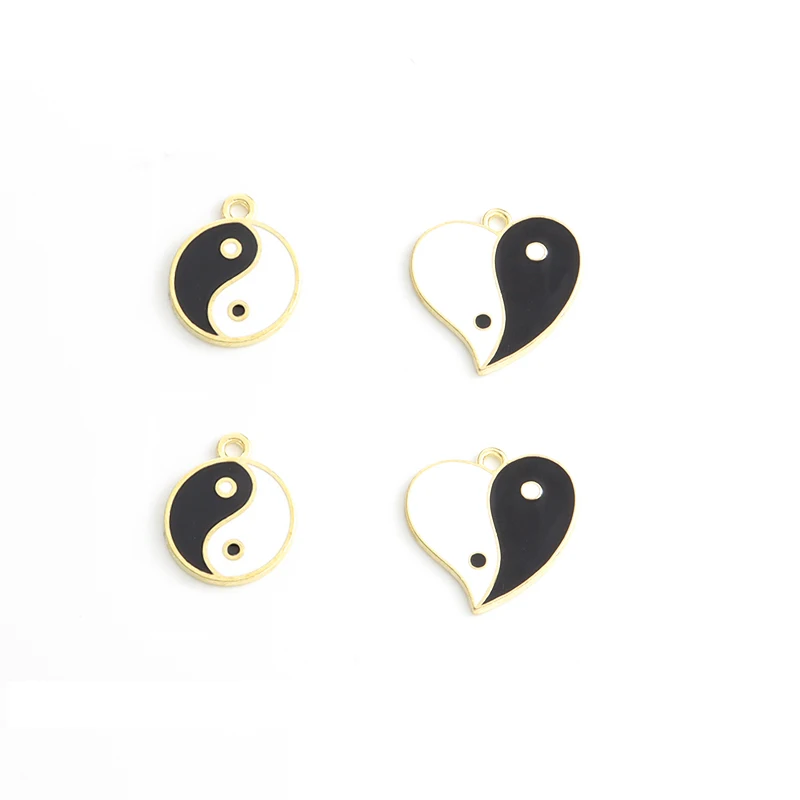 5/10pcs Chinese-style Bagua Pattern Round/Peach Heart Enamel Charms DIY Bracelet Necklace Earring Tai Chi Element Alloy Pendants