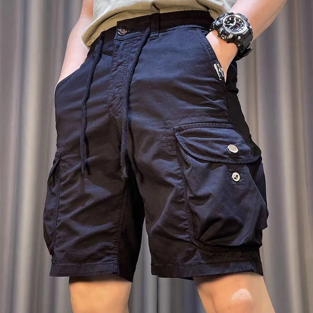 Mens Casual Multi-Pocket Cargo Shorts 2024 Summer New American Fashion Streetwear Versatile Solid Color Five-Quarter Pants