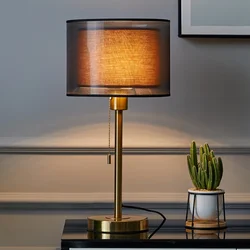 American Retro Gold Home Furnishing Table Lamp Nordic Luxury Bedroom Bedside Study Household Desk Lamp LED Warm Light Atmosphere