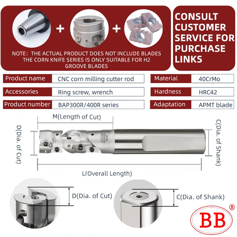 BB Corn Milling Cutter Indexable Mill CNC Tools 300R 400R Side Roughing Machining Steel Pineapple Cutting APMT1135 Inserts