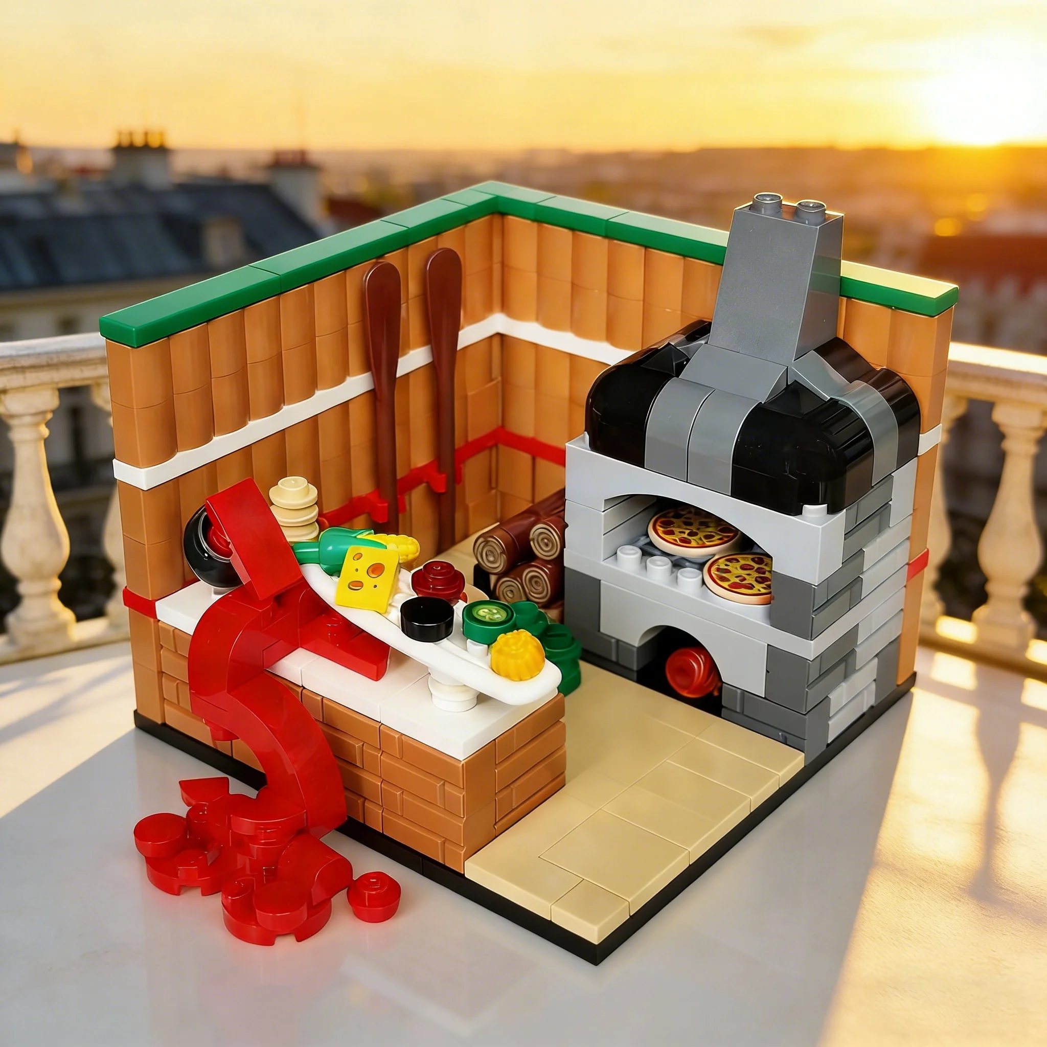 232pcs MOC Collectible Minifigures Pizza Costume Guy Vignette Model Building Blocks Toy Art Brick Creative Assemble 3D Craft