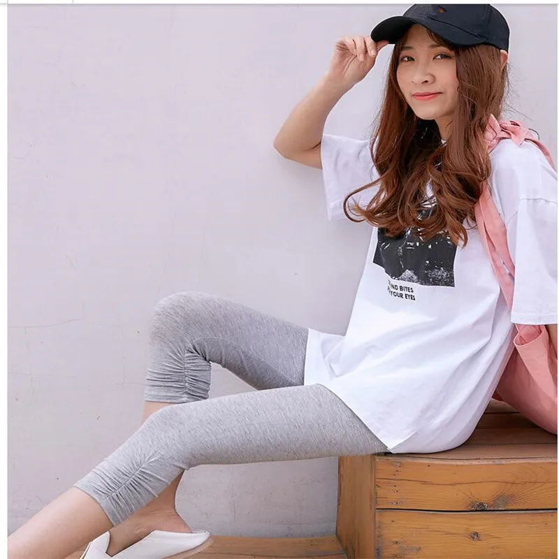 Leggings para mujer 3/4 Capris verano fino Modal algodón fruncido pantalones talla grande 7xl 6xl 5xl Xs negro gris rosa rojo pierna Jeggings