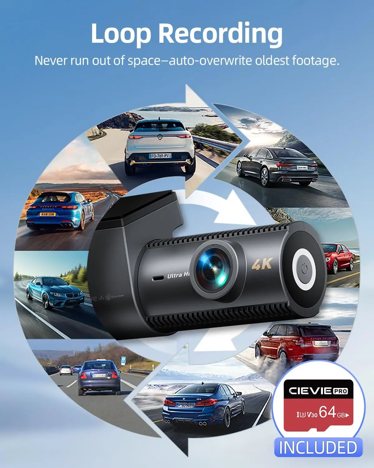 

4K Dash Cam Front and Rear, 64GB SD Card, 1.5” IPS Display Car Camera, 5Ghz WiFi+App Control, Night Vision, 24H Parking Mode,Hot