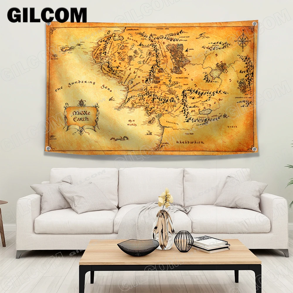 Retro Map flag The Lord Rings Large Size Art Poster Movie Banner Tapestry For Party Table Wall Room Home Decor