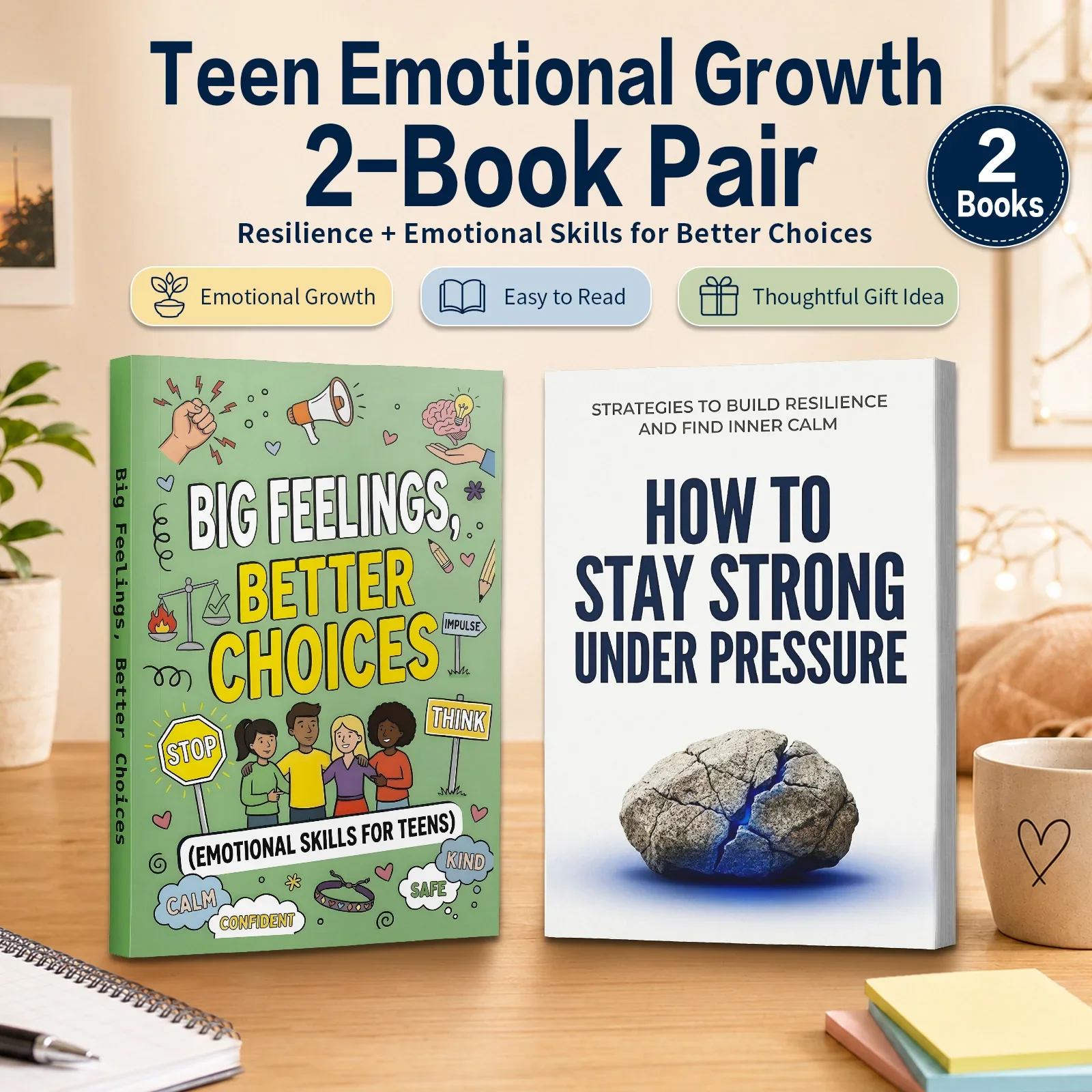 Teen Emotional Growth 2-Book Set, Big Feelings Better Choices + How to Stay Strong Under Pressure, Books for Emotional Skills