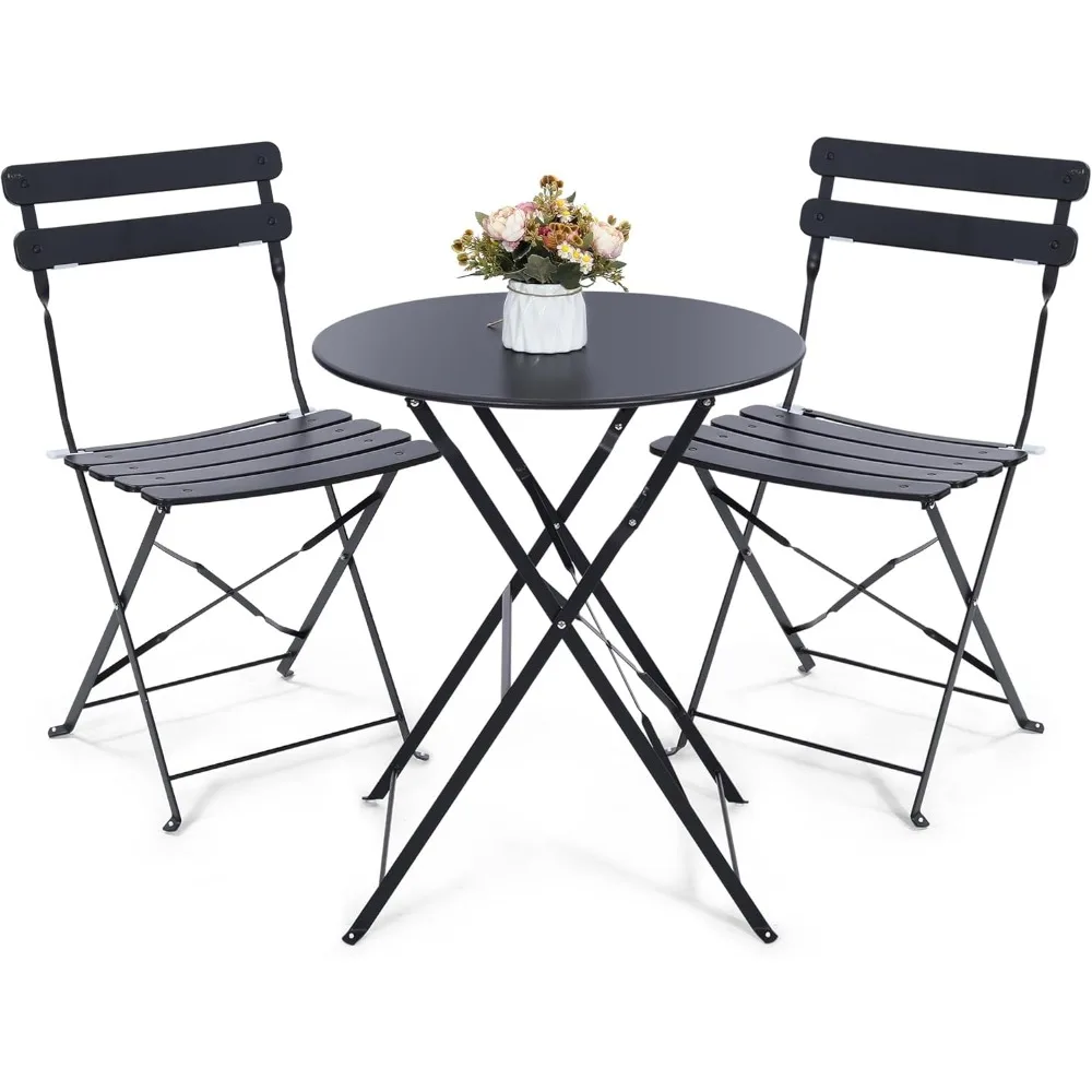 

Outdoor 3 Piece Patio Bistro Set, Folding Bistro Table and 2 Folding Chairs, Patio Conversation Furniture Set, Space Saving, Bl