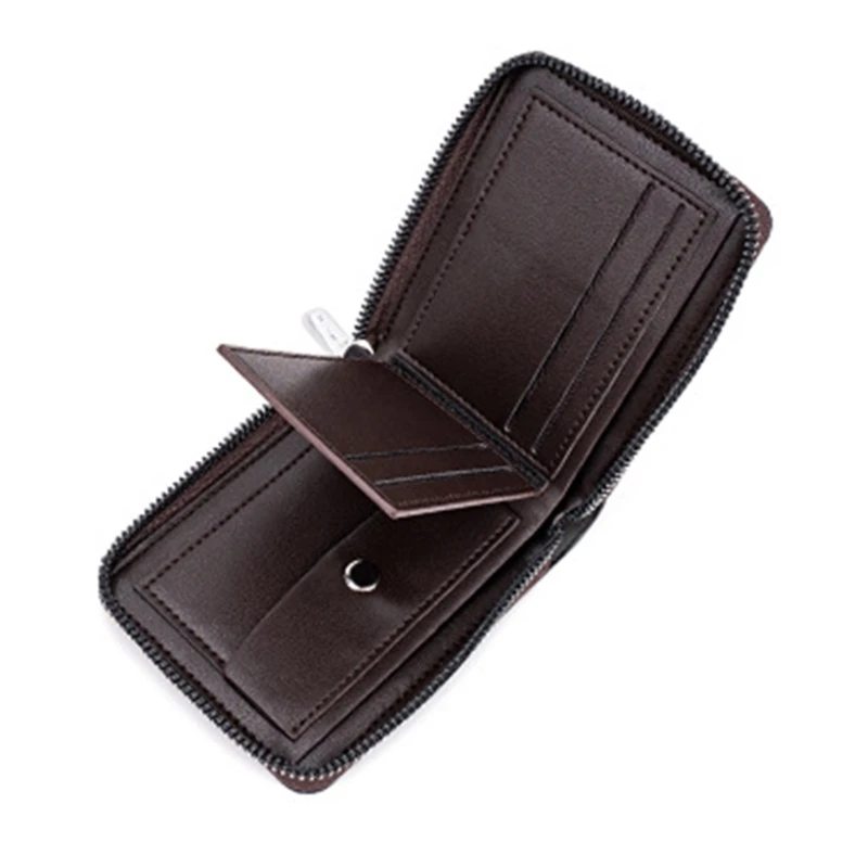 Durable Men's Short Wallet with Zipper Closure for Coins PU Purse Organizing