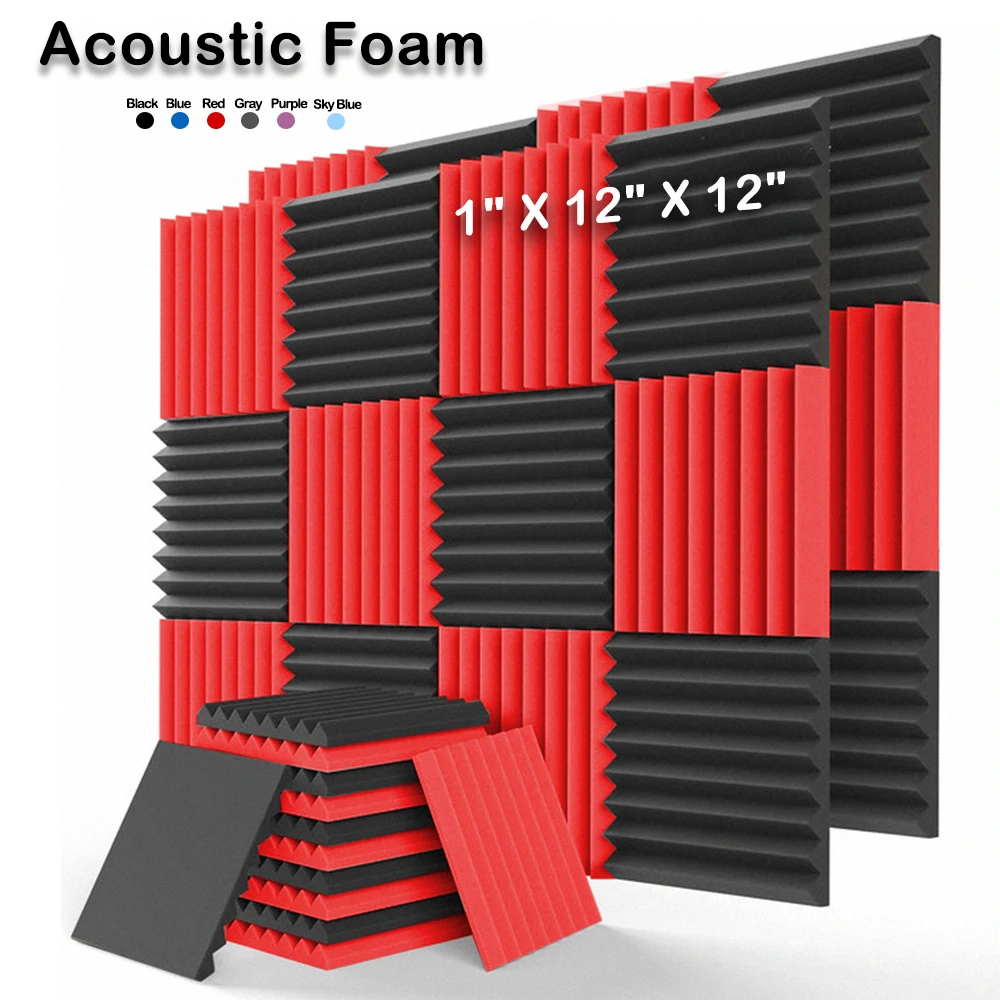 

12/24Pcs 1" X 12" X 12" Studio Acoustic Foam Panel Soundproof Sponge Pad High Density Absorption Treatment Panel KTV Room Cinema