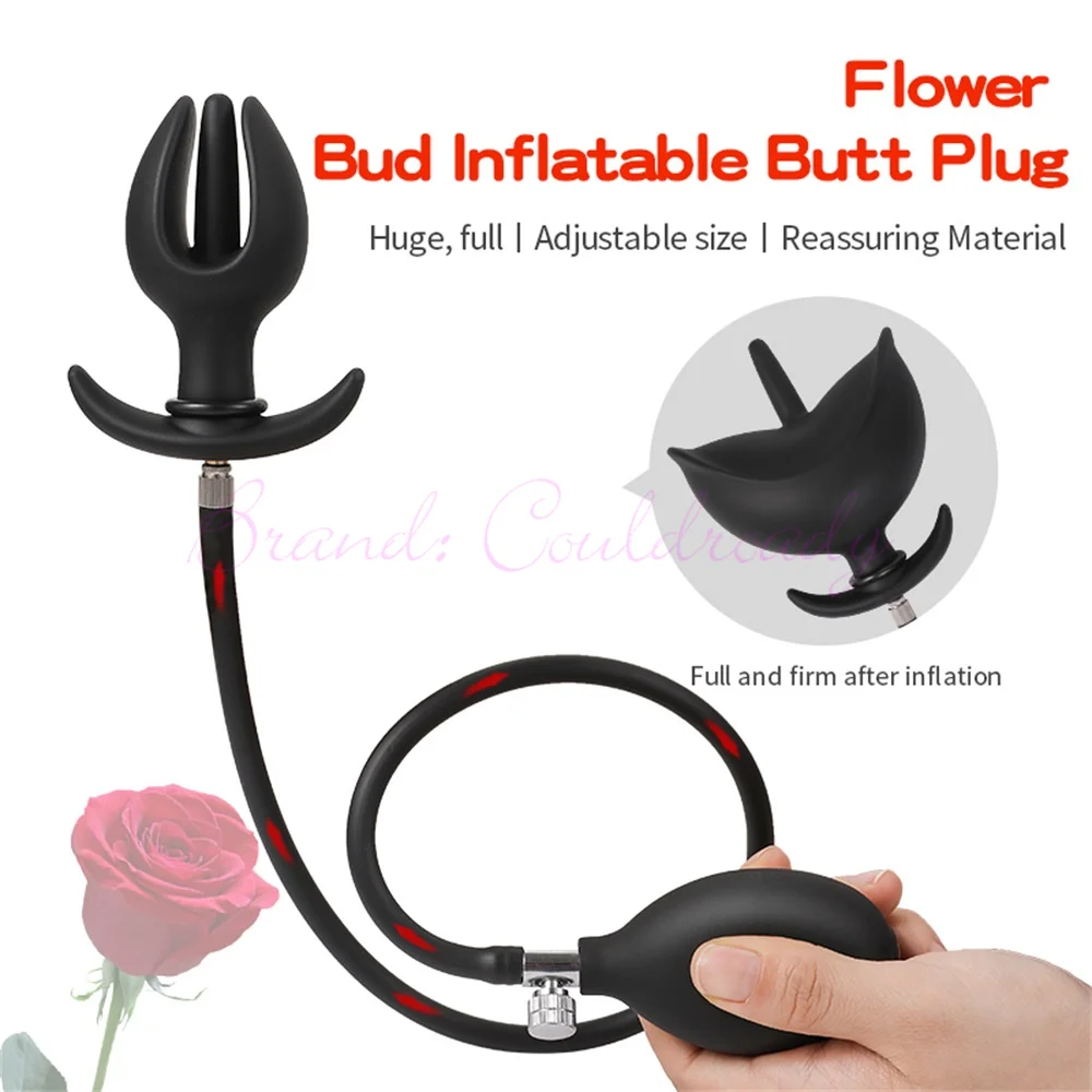 Flower Bud Inflated Anal Plug Separate Pump Expandable Big Buttplug Prostate Massager Anus Dilator Dildo Sex Toys for Men