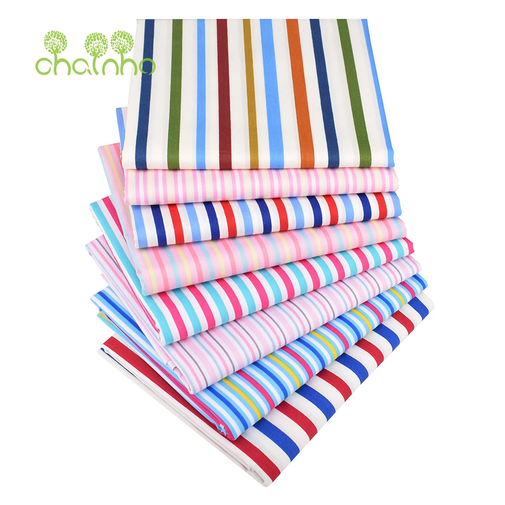 Chainho,Printed Twill Weave Cotton Fabric,Patchwork Cloth,DIY Sewing Quilting Material,Stripes Series,4 Specification,CC378