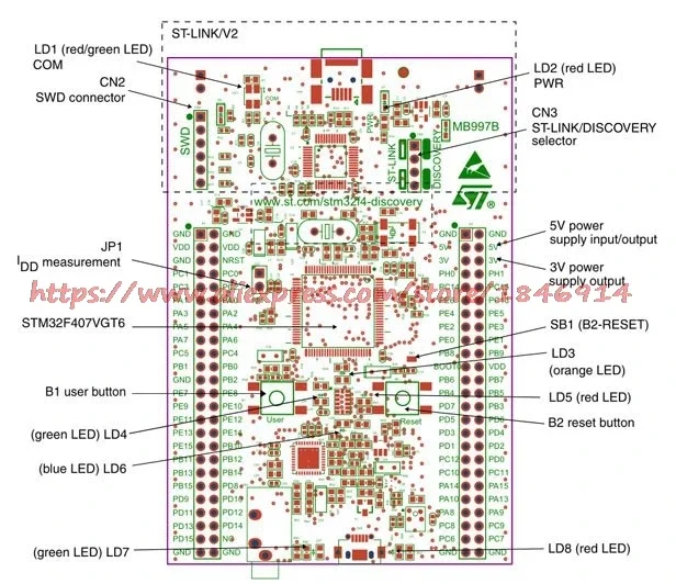 100% Original STM32 Discovery Board Stm32f4discovery Stm32f4 kit Cortex-m4 STM32 Development Board St-link v2