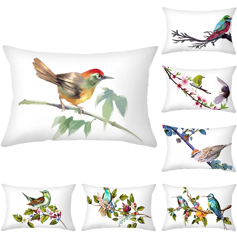 Flower and bird pattern pillowcase throw pillow cushion cover 30 * 50 polyester printed  sofa home decoration