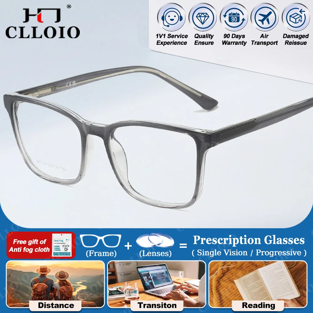 

CLLOIO Simple Square Frame Optical Prescription Glasses Women and Men Anti Blue Ray Photochromic Eyeware Progressive Eyeglasses