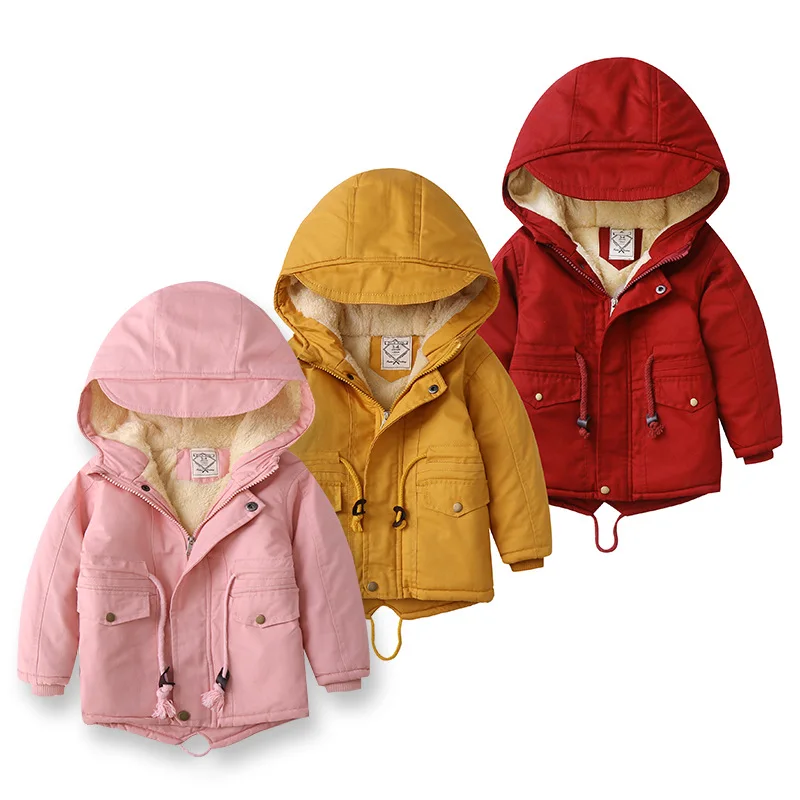 

RAISE Autumn Winter Children Girl Jacket Coat Cotton Fleece Thicken Warm Toddler Girl Outerwear Coat Solid Hooded Kid Girl Parka