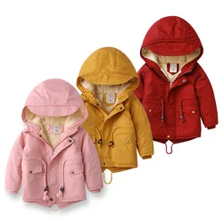 RAISE Autumn Winter Children Girl Jacket Coat Cotton Fleece Thicken Warm Toddler Girl Outerwear Coat Solid Hooded Kid Girl Parka