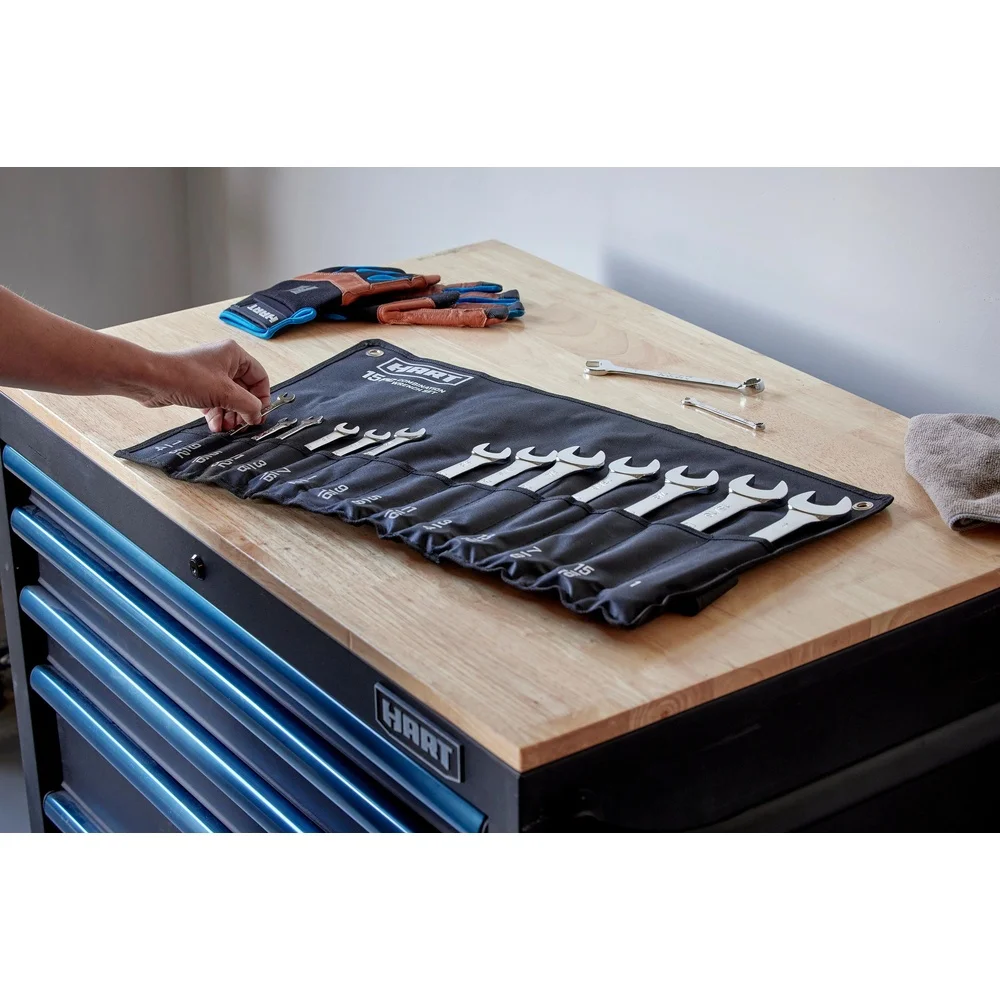 15ピースSAEレンチセット クロムバナジウム鋼 工具ポーチ付き 耐久性 防錆性 高耐久 サイズマーキング付き 自動車配管用