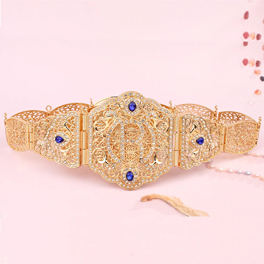 Gold Plated Moroccan Letter R Caftan Belts Muslim Wedding Belt Crystal Arabia Middle East Wedding Collections Ethnic Bride Gifts