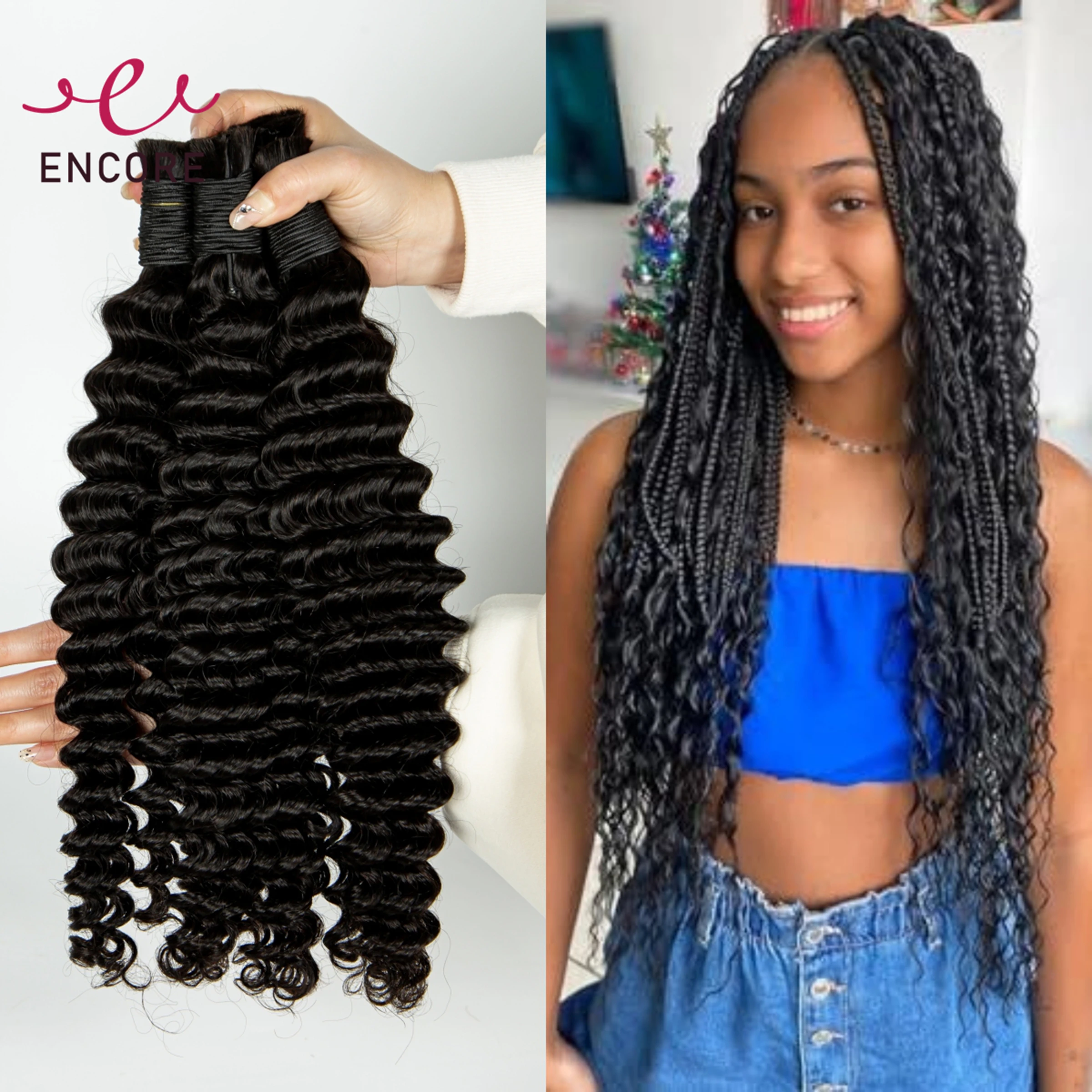 Natural 28 Inch 100% Virgin Human Hair Bundles for Braiding Deep Wave Curly 1 2 3 Bundles No Weft Hair Bulk for Boho Braideds