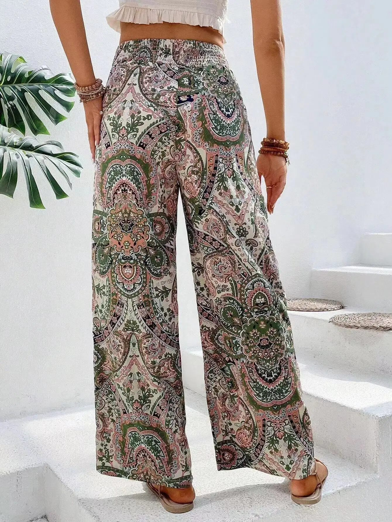 Mode Vintage Print Breite bein Hosen Frauen Casual High-taille Hosen 2024 Frühling Sommer Büro Dame Kleidung Streetwear – Detail 17