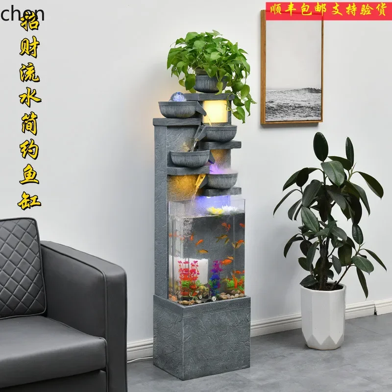 HYS Flowing Water Ornament Rockery Fish Tank Fountain Water Feature Floor-standing Home Living Room Humidifier