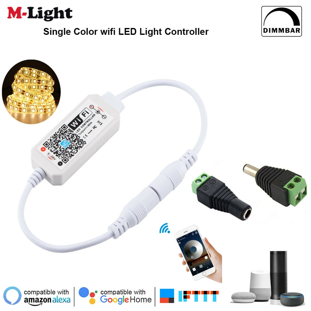 Magic Home WiFi Led Dimmer Controller Wireless Remote Controller DC12V 24V 5050 5630 3528 Single Color Strip for Alexa Google