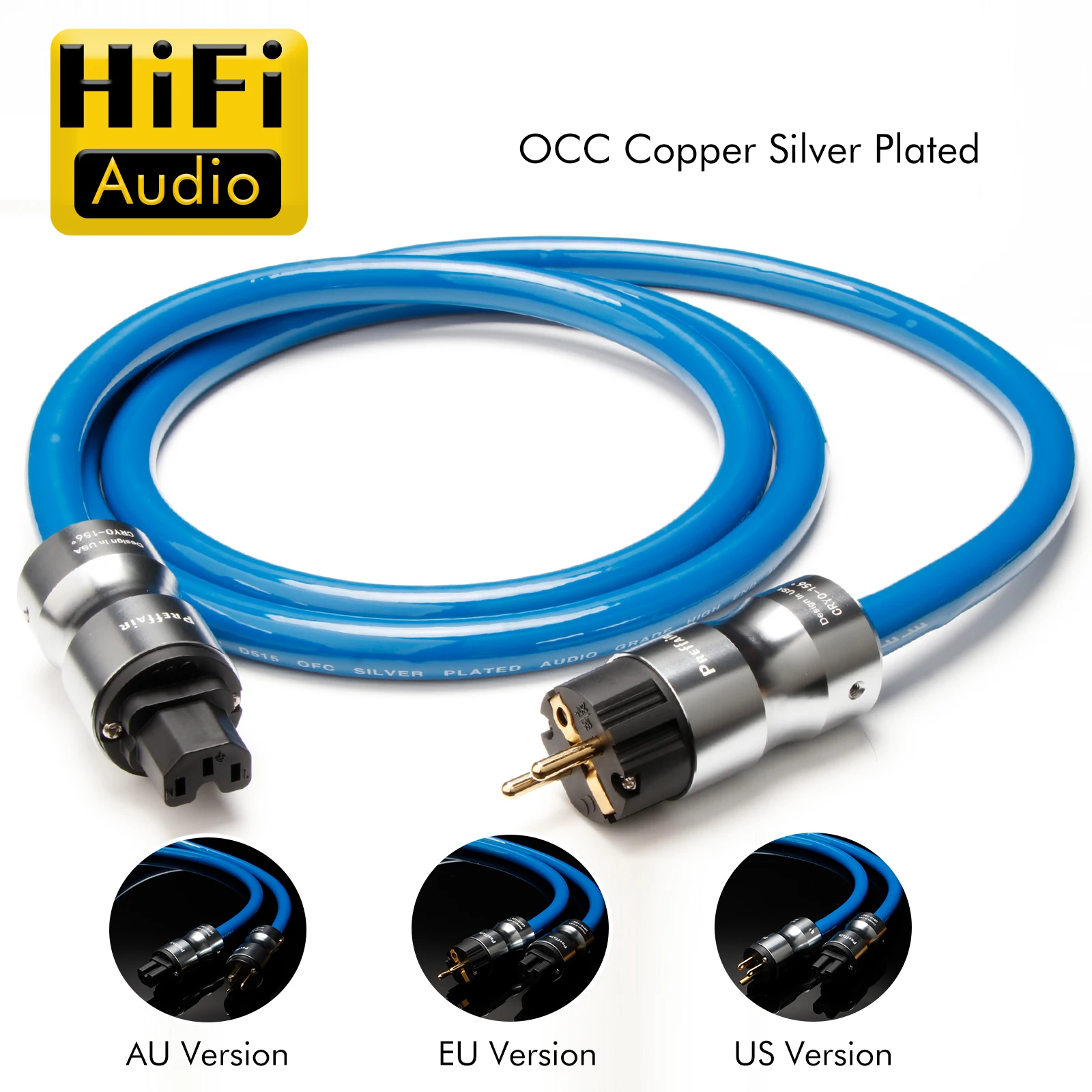 Preffair 99.99998% OFC Silver Plated Schuko Mains Power Cable Hifi Audio Grade AC Extension Cord for HiFi EU US Power Cable
