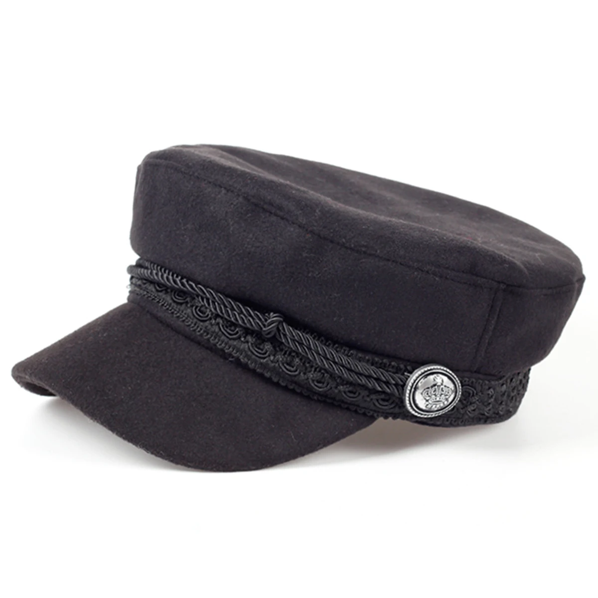 Topi pelaut wanita hitam, topi baret gesper mahkota renda tentara musim semi musim gugur untuk pria dan wanita