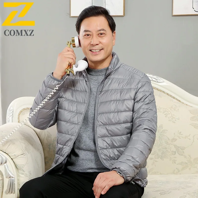 COMXZ Middle Aged Men Lightweight Down Jacket Elder Dad Clothing 90% White Duck Down Coat Winter Wear outdoor sports windbreaker