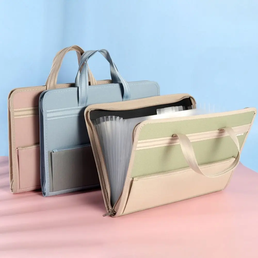 13 Pocket Canvas Accordion Document Bag Vertical Large Capacity A4 Expanding File Organizer with Handle Portable