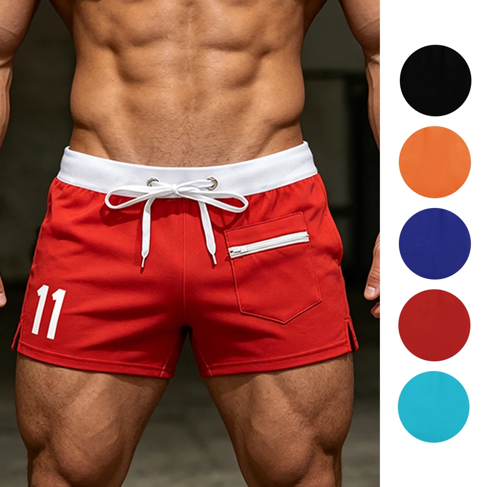 

Summer Men's Quick Dry Beach Swim Trunks Number 11 Print Elastic Drawstring Waistband Front Zipper Pocket Casual Swimwear Shorts