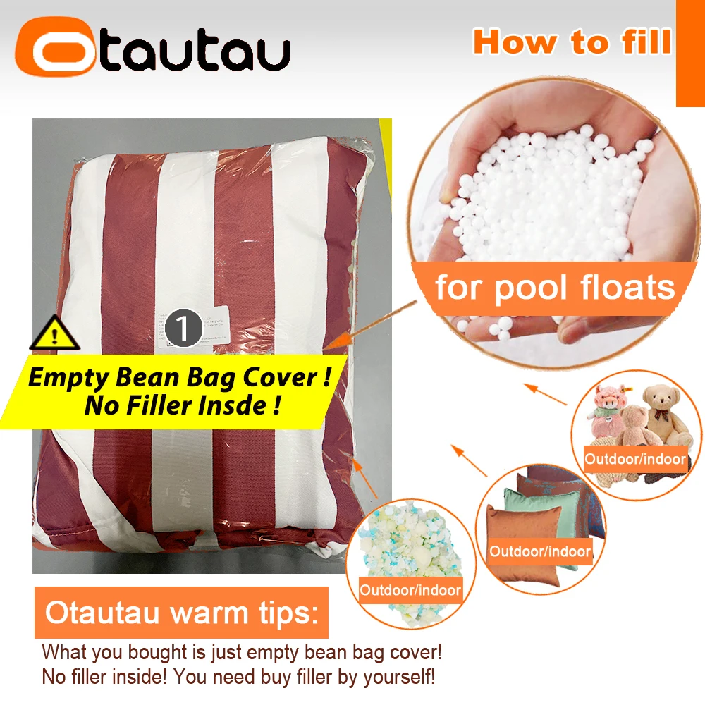 OTAUTAU Outdoor Bean Bag Sofa Cover Without Filler Waterproof Garden Camping Beanbag Pouf Armchair Beach Pool Furniture SF117