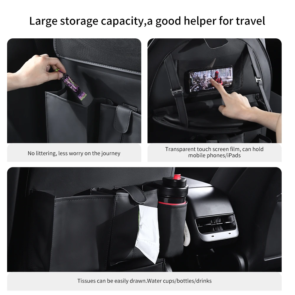 YZ Car Seatback Protector for Tesla Model 3 Y Highland Seat Back Protective Child Anti-Kick Mats Leather Storage Pockets