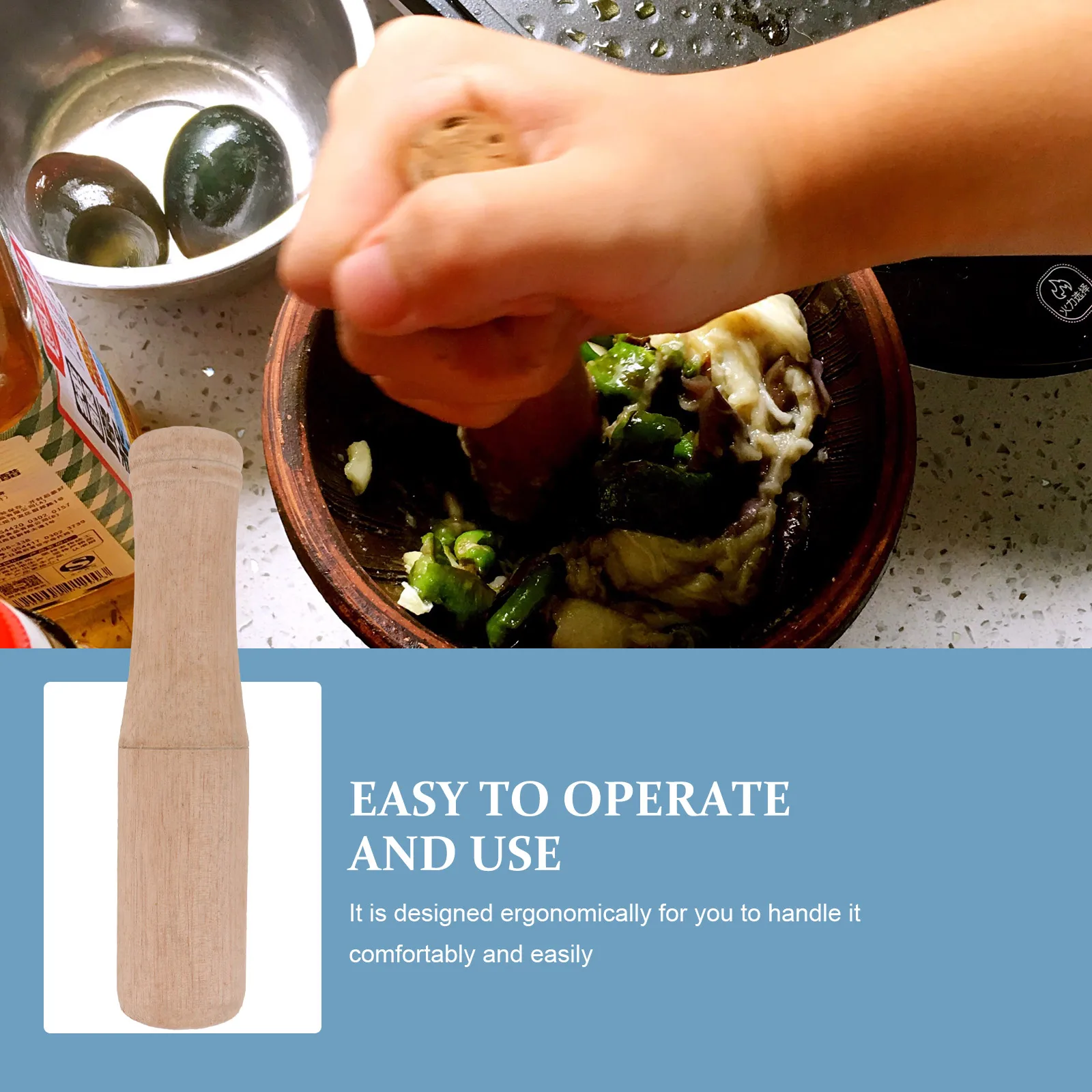 

Wooden Garlic Stick Pounder Pounding Tool Grind Smasher Muddler for Cooking Kitchen Seasoning Pestle Mortar