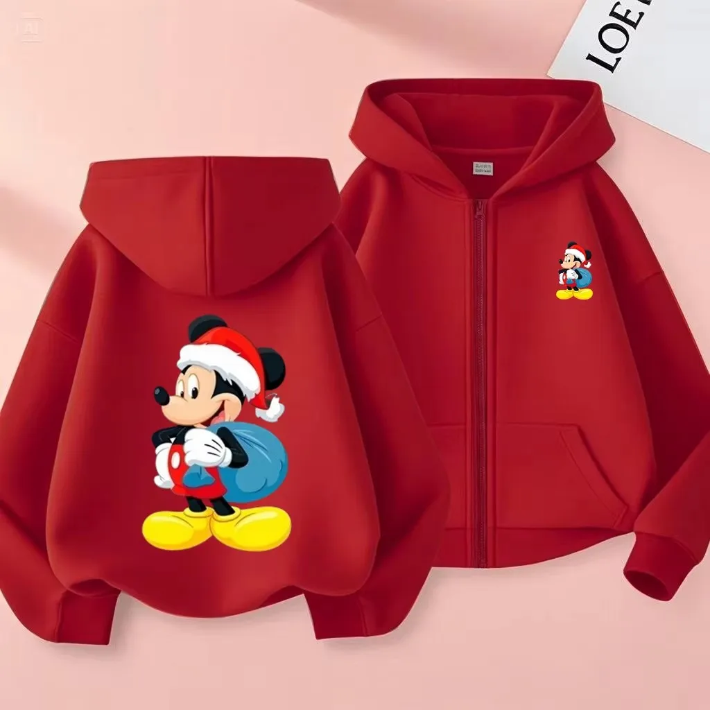 

Christmas Mickey Gift Kids Hooded Cardigan 2D Printed Boy and Girl Clothing 2-12-year-Old Girl Cute and Fun Top Street Style
