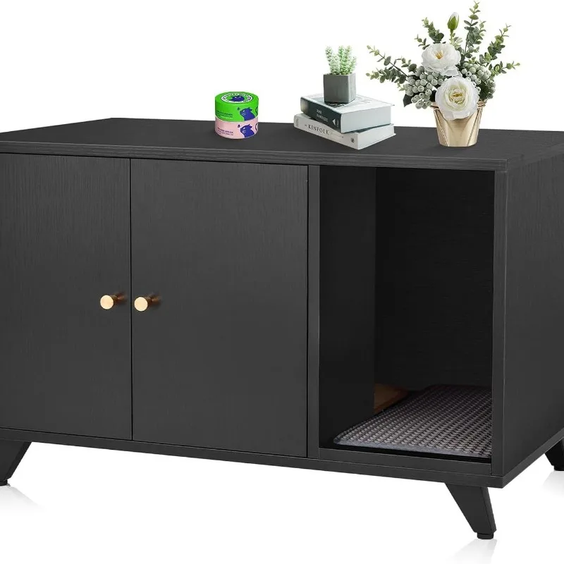Light luxury black gold hidden closed cat litter box cabinet, multi-functional bathroom with cat scratching board c