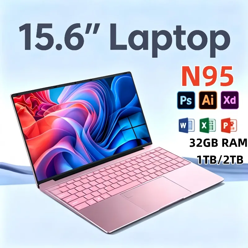 Portátil Delgado de 15.6 Pulgadas, Intel Celeron N95, 32 GB de RAM, 2 TB SSD, Batería de Larga Duración de 5000 mAh para Viajes, Negocios y Estudiantes