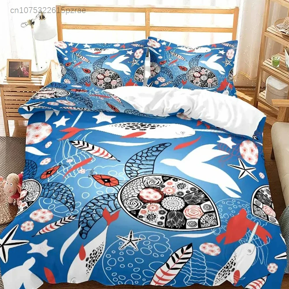 Golden Sea Turtle Bedding Set Luxury Red Classic Colour Housse De Couette Mandala High Quality Super Soft Comfortable Bedset