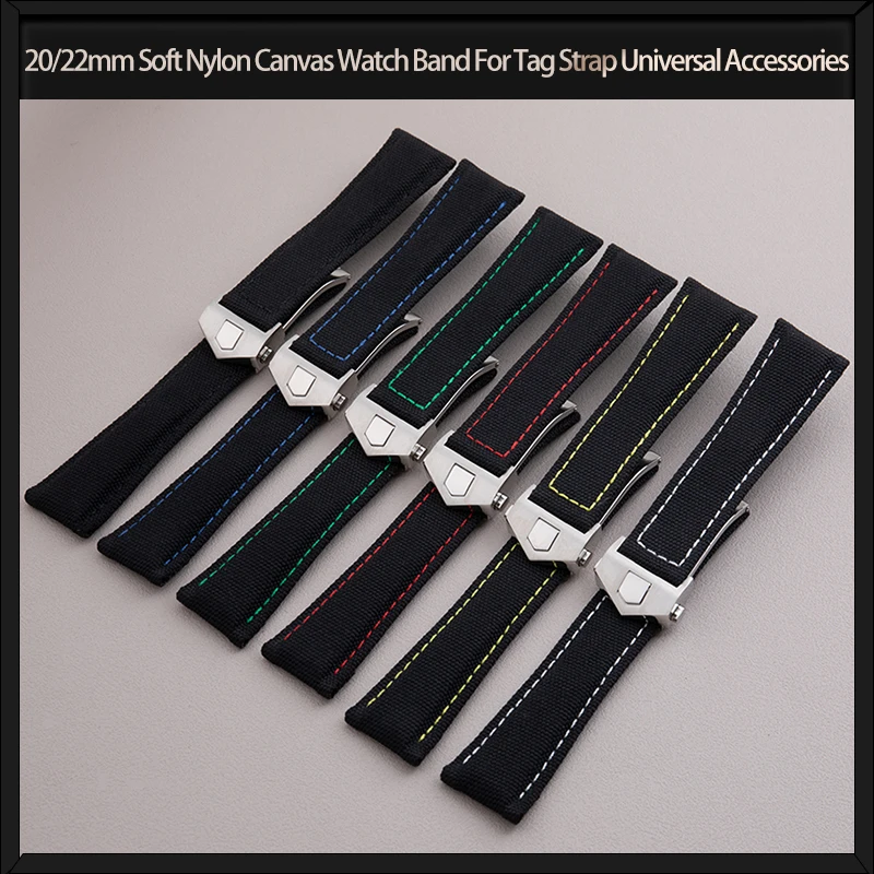 Universal Smart Accessories 20mm 22mm Nylon Canvas Watch Band For Tag Strap Heuer Aquaracer Carrera Watchband For Citizen Belt