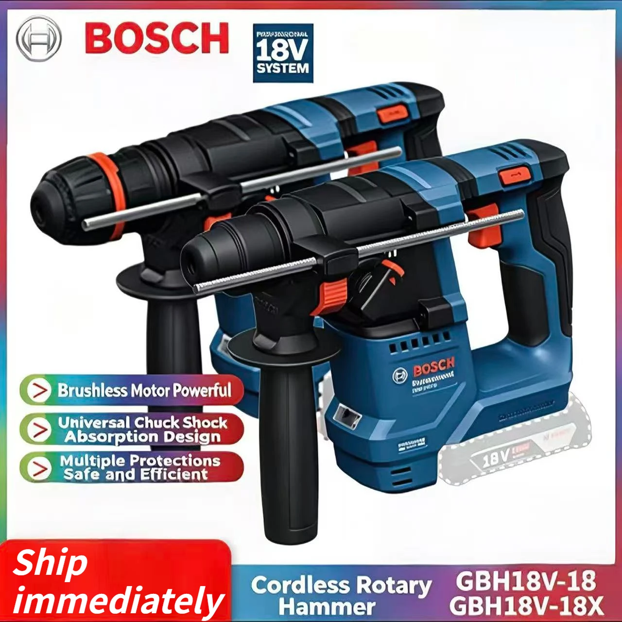 ‌ Аккумуляторный перфоратор Bosch GBH 18V-18 X, легкий, бесщеточный, 2-в-1, для сверления бетона