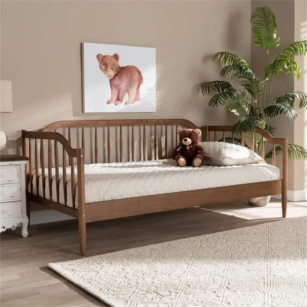 Parson Classic Mid-Century Modern Walnut Brown Finished Wood Twin Size Daybed, Customized
