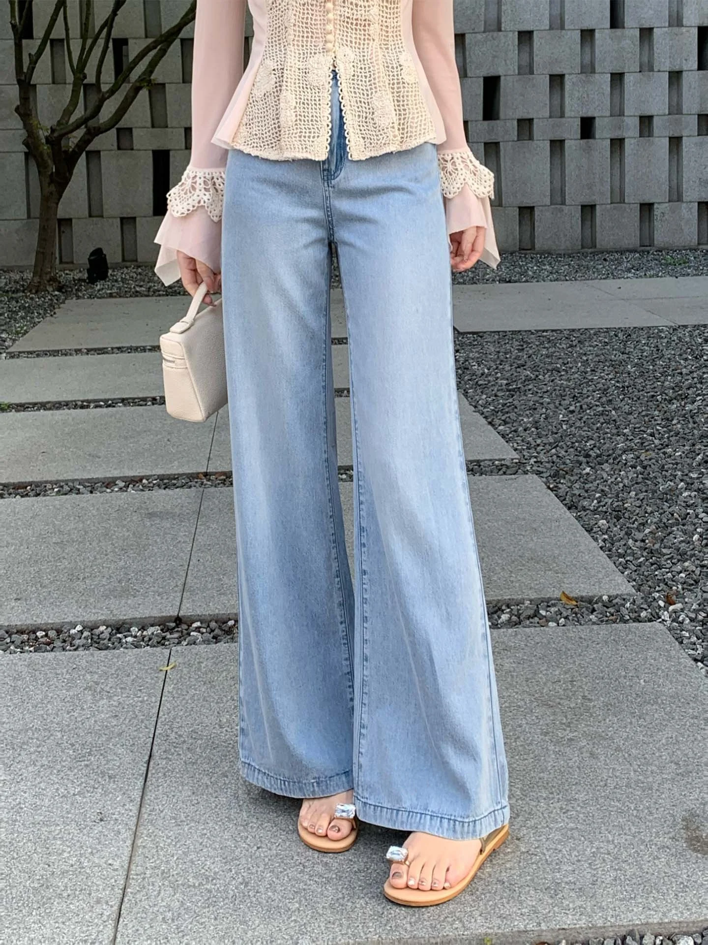 

Весенние синие джинсы с высокой талией и прямыми штанинами из легкого денима, женские модные брюки в деловом стиле, широкие брюки, новинка весны 2026 года