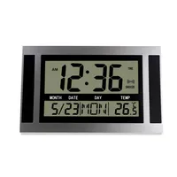 The New Digital Wall Clock LCD Large Number Time Temperature Calendar Alarm Table Desk Clock Modern Design Office Home Silver