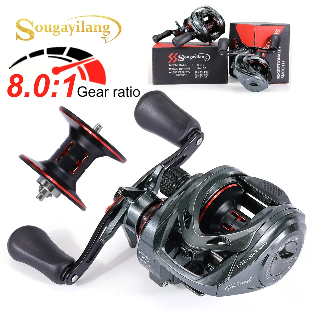 Sougayilang Baitacasting Fishing Reel Deep Spool 8.0:1 High Speed EVA Handle Casting Reel for Bass Freshwater Fishing Pasca