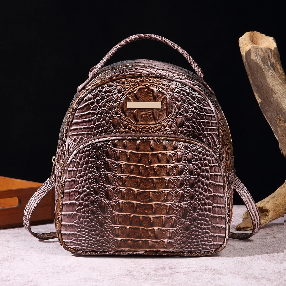 Luxury Crocodile Pattern Backpack Vintage Travel Daypack Classic Preppy School Knapsack