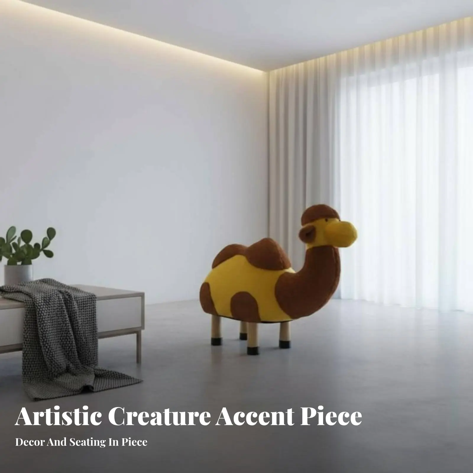 Camel Stool creature Shape Cushioned Accent Seat Nordic design playful Design for Families, Homeowners, Living Room - view 3
