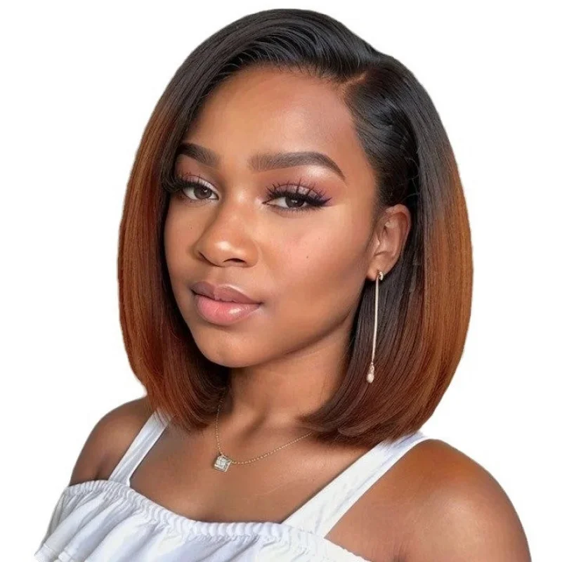 Women's wig with a middle part, BoBo bob style, brown , short straight hair, collarbone length
