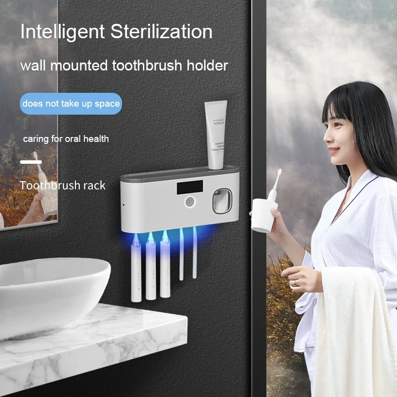 Bathroom UV Toothbrush Holder Set Toothbrush Sterilizer Toothpaste Dispenser Squeezer Storage Rack Bathroom Accessories