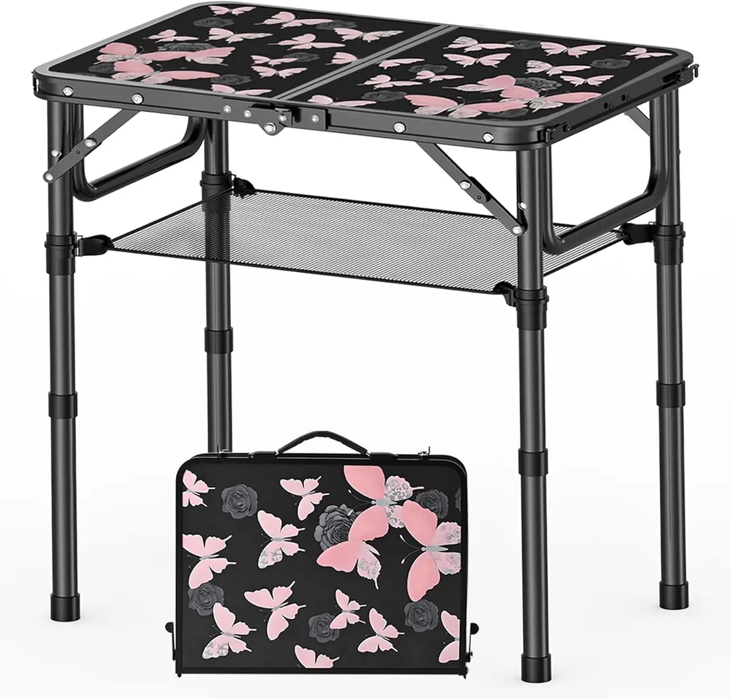 

Складной столик YihuiKo для кемпинга, винтажный французский дизайн с узором бабочек, регулируемая высота, легкий и портативный, для использования на открытом воздухе