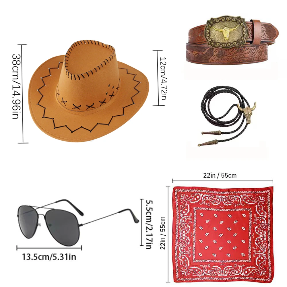 مجموعة إكسسوارات أزياء رعاة البقر الغربية من PESENAR، قبعة رعاة البقر، منديل دبوس من قماش الدنيم، فستان حفلات الهالوين