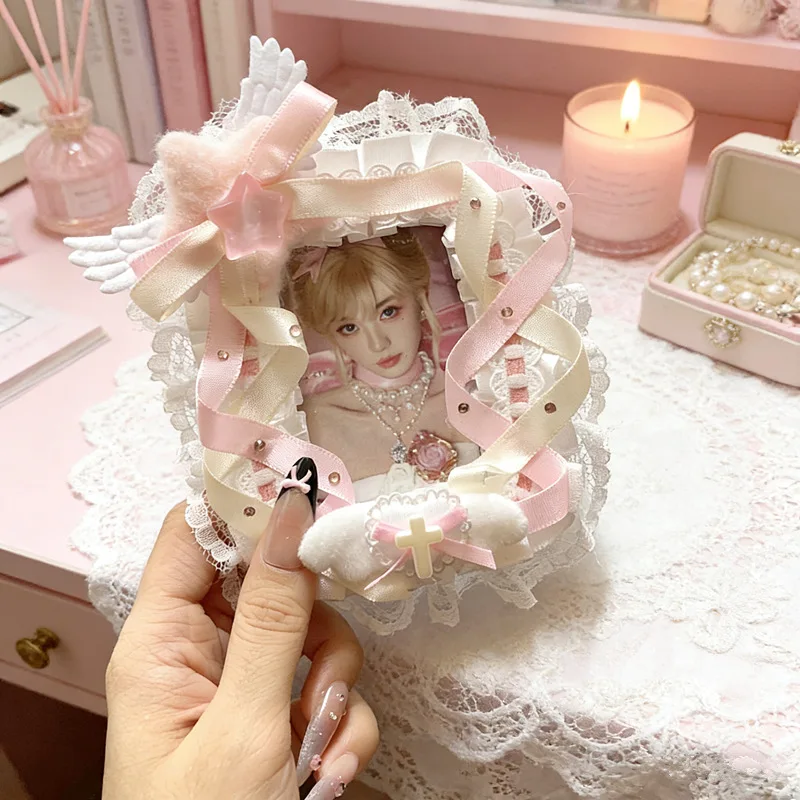 Sweet Lace Photo Card Holder for Girls Kawaii Korean Decorative Case Protector for Idol Photo Cards Ita Bag Backpack Accessory